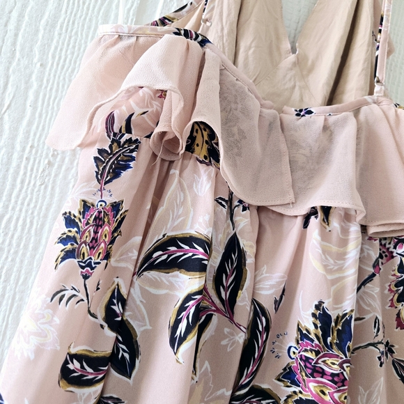 The Jet Set Diaries Azalea Floral Chiffon Ruffled Maxi Slip Dress Pink Large - Picture 4 of 8